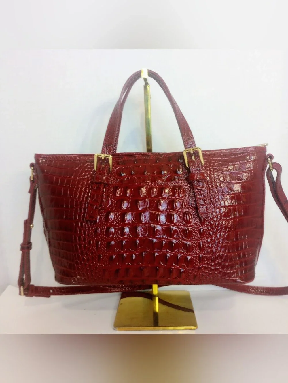 Brahmin Red Mini Asher Crocodile Embossed Leather Crossbody Satchel Purse